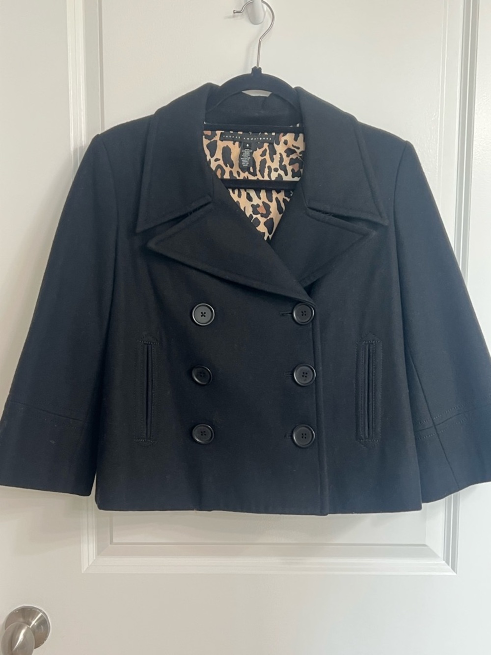 Robert Rodriguez Cropped Pea Coat with Leopard Lining